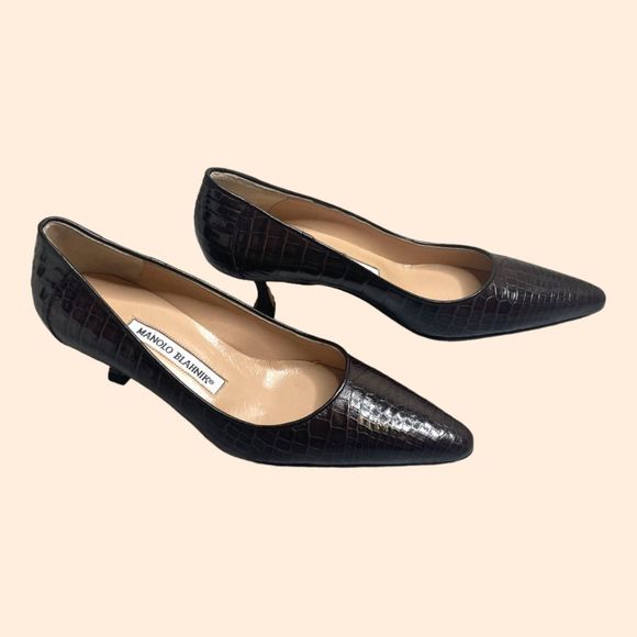 Manolo Blahnik | Shoes | New Manolo Blahnik Alligator Brown Kitten ...